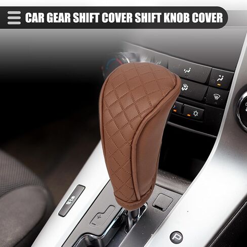 Motoforti Universal Car Manual Gear Shift Cover Trim with Zipper Shift Knob Cover Gear Stick Cover Shift Gear Cover Interior Decorative Accessories, Fashionable, Faux Leather, Brown in Saudi Arabia