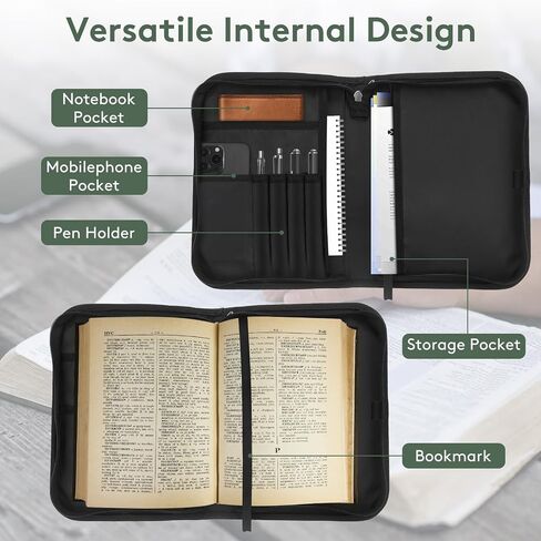 American Flag Bible Case for Men, Bible Cover with Handle&Zipper, Waterproof Bible Bags for Standard Size Bible, PU Leather Bible Accessories with Pen Storage, Bible Gifts in Saudi Arabia