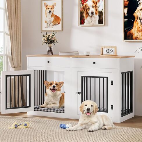 Yitahome Dog Dog Crate Furniture للكلاب الكبيرة ، الطاولة الجانبية ، الكلاب الحديثة في داخلي يصل إلى 80 رطلاً ، قفص الكلب من الحطب 2-في 1 مع أعلى مقاومة للماء ، زوايا أمان ، قفل فولاذي ، 43 "لتر ، غريج. in Kuwait