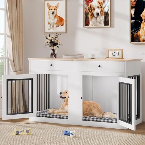 Yitahome Dog Dog Crate Furniture للكلاب الكبيرة ، الطاولة الجانبية ، الكلاب الحديثة في داخلي يصل إلى 80 رطلاً ، قفص الكلب من الحطب 2-في 1 مع أعلى مقاومة للماء ، زوايا أمان ، قفل فولاذي ، 43 "لتر ، غريج. in Kuwait