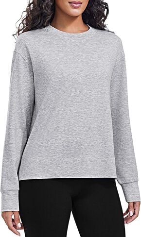 Pinspark Soft Crewneck Sweatshirt للنساء الأكمام الطويلة خفيفة الوزن اليوغا من البلوزات غير الرسمية Fall Fashion 2025 in Kuwait