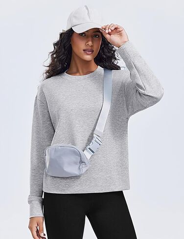 Pinspark Soft Crewneck Sweatshirt للنساء الأكمام الطويلة خفيفة الوزن اليوغا من البلوزات غير الرسمية Fall Fashion 2025 in Kuwait