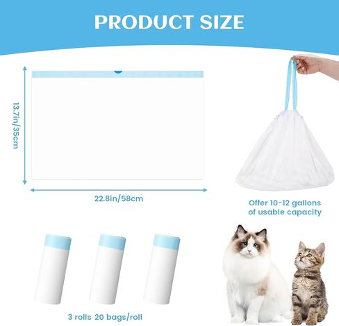 120 Count Self-Cleaning Cat Litter Box Liners Bag Compatible with Meowant MW-SC01/MW-SC02/MW-LR01, Heavy Duty Thick Drawstring Replacement Cat Litter Bags Self Cleaning Litter Box Bags 22 * 13" in Saudi Arabia
