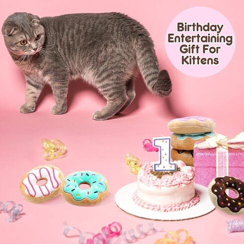 CiyvoLyeen 6Pcs Birthday Themed Catnip Toys Cat Birthday Gift Kitten Interactive Toys for Cat Lover Cake Crown Fish Soft Plush Catmint Pet Supplies Kitty Chew Kick Toys in Saudi Arabia