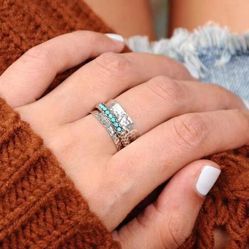 925 Sterling Silver Turn The Turquoise Ring Cut Natural Stone Rings Victorian Handmade Jewelry Turquoise Ring Cocktail Party Birthday for Women Turquoise Ring can be rotated 10 in Kuwait