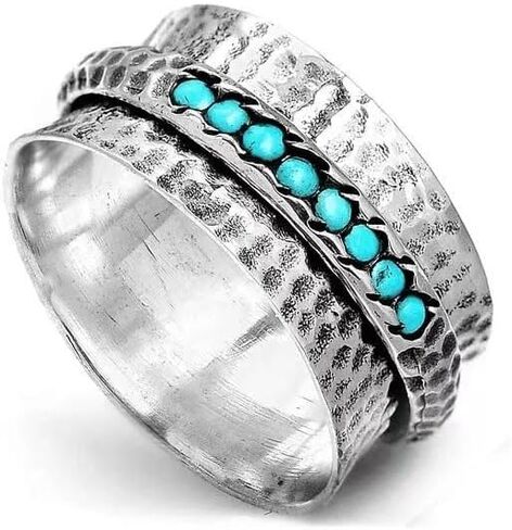 925 Sterling Silver Turn The Turquoise Ring Cut Natural Stone Rings Victorian Handmade Jewelry Turquoise Ring Cocktail Party Birthday for Women Turquoise Ring can be rotated 10 in Kuwait