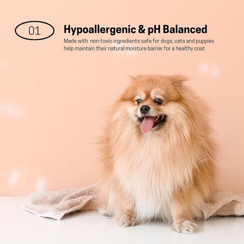 Hypoallergenic Dog Shampoo and Conditioner in 1, Cat Shampoo, Moisturizing, Tear-Free for Sensitive Skin, Puppies, with Pet-Friendly Fragrance, Includes Silicone Bath Brush in Saudi Arabia