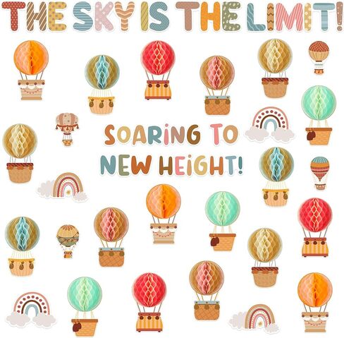 Crtiin 3D Hot Air Balloon Honeycomb Bulletin Board Set for School Classroom Decoration, Balloon Artcraft Cutouts with Honeycomb for Back to School Kindergarten Decor The Sky Is The Limit (Cute) in Kuwait