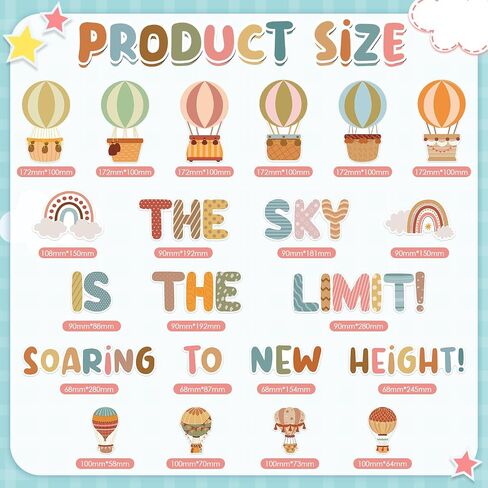 Crtiin 3D Hot Air Balloon Honeycomb Bulletin Board Set for School Classroom Decoration, Balloon Artcraft Cutouts with Honeycomb for Back to School Kindergarten Decor The Sky Is The Limit (Cute) in Kuwait