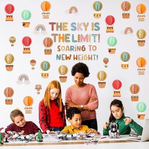 Crtiin 3D Hot Air Balloon Honeycomb Bulletin Board Set for School Classroom Decoration, Balloon Artcraft Cutouts with Honeycomb for Back to School Kindergarten Decor The Sky Is The Limit (Cute) in Kuwait