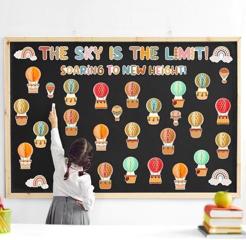 Crtiin 3D Hot Air Balloon Honeycomb Bulletin Board Set for School Classroom Decoration, Balloon Artcraft Cutouts with Honeycomb for Back to School Kindergarten Decor The Sky Is The Limit (Cute) in Kuwait