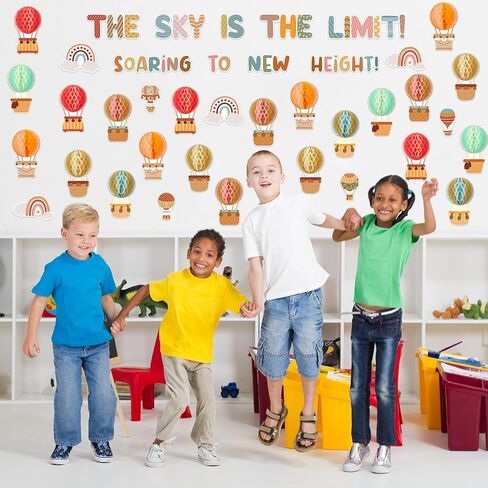 Crtiin 3D Hot Air Balloon Honeycomb Bulletin Board Set for School Classroom Decoration, Balloon Artcraft Cutouts with Honeycomb for Back to School Kindergarten Decor The Sky Is The Limit (Cute) in Kuwait
