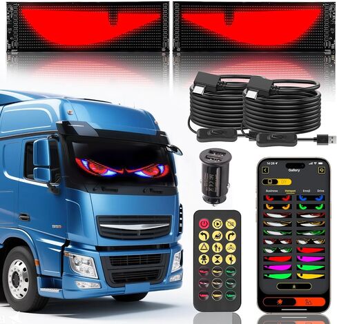 Asunder 2pcs Eyes Eyes Light للسيارات ، 23.6in x 4.7in LED عيون لزجاج الأمامي ، عيون LED قابلة للبرمجة لزجاج الأماكن الشاحنة ، شاشة LED مرنة للسيارة مع التحكم عن بعد وتطبيق التطبيق in Kuwait