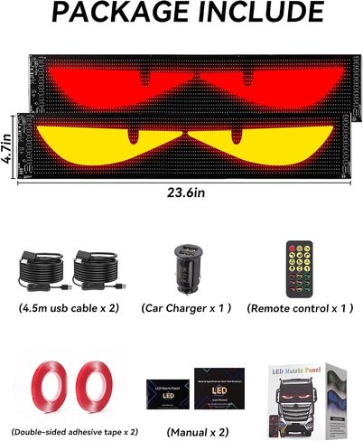 Asunder 2pcs Eyes Eyes Light للسيارات ، 23.6in x 4.7in LED عيون لزجاج الأمامي ، عيون LED قابلة للبرمجة لزجاج الأماكن الشاحنة ، شاشة LED مرنة للسيارة مع التحكم عن بعد وتطبيق التطبيق in Kuwait