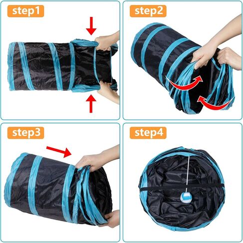 أنفاق Cat Tunnel 2 Way Cat للقطط الداخلية ، نفق Pet Cat Pet Cat Histten مع ، أنابيب القط القابلة للطي وأنابيب للقطط ، جرو ، كيتي ، هريرة ، أرنب (Blue & Black) in Kuwait
