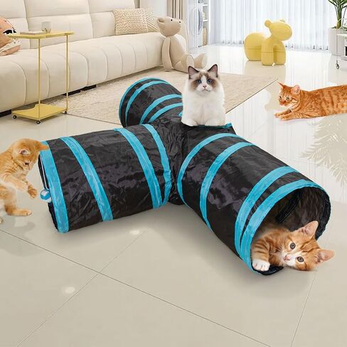 أنفاق Cat Tunnel 2 Way Cat للقطط الداخلية ، نفق Pet Cat Pet Cat Histten مع ، أنابيب القط القابلة للطي وأنابيب للقطط ، جرو ، كيتي ، هريرة ، أرنب (Blue & Black) in Kuwait
