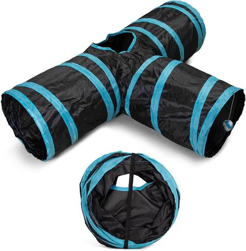 أنفاق Cat Tunnel 2 Way Cat للقطط الداخلية ، نفق Pet Cat Pet Cat Histten مع ، أنابيب القط القابلة للطي وأنابيب للقطط ، جرو ، كيتي ، هريرة ، أرنب (Blue & Black) in Kuwait