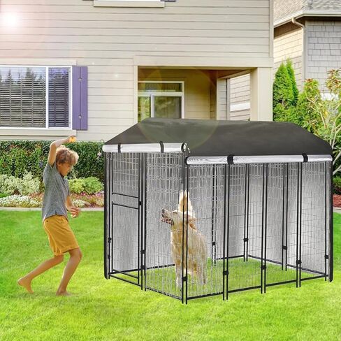 غطاء بيت الكلب في الهواء الطلق للكلاب كبيرة الكلاب PET PET تغطية كاملة مقاومة للماء لغطاء UV لبيت الكلاب خارج -8'X4'X6'FT in Kuwait