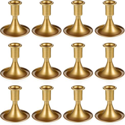 12Pcs Gold Taper Candle Holder Short Centerpiece Candlestick Holder Vintage Metal Candlestick Holders Stand Modern Decorative for Table Mantel Wedding Reception Housewarming Festive Home Decor in Saudi Arabia
