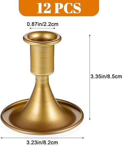 12Pcs Gold Taper Candle Holder Short Centerpiece Candlestick Holder Vintage Metal Candlestick Holders Stand Modern Decorative for Table Mantel Wedding Reception Housewarming Festive Home Decor in Saudi Arabia