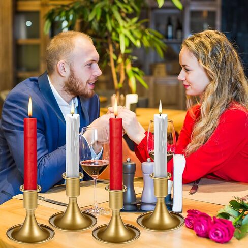 12Pcs Gold Taper Candle Holder Short Centerpiece Candlestick Holder Vintage Metal Candlestick Holders Stand Modern Decorative for Table Mantel Wedding Reception Housewarming Festive Home Decor in Saudi Arabia