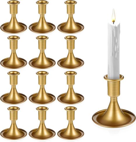 12Pcs Gold Taper Candle Holder Short Centerpiece Candlestick Holder Vintage Metal Candlestick Holders Stand Modern Decorative for Table Mantel Wedding Reception Housewarming Festive Home Decor in Saudi Arabia