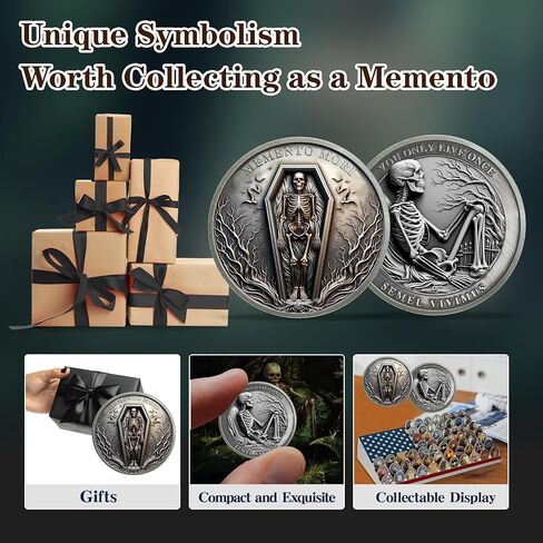 Stoic Memento Mori Challenge Coin EDC Skull Reminder Medallion - Amor Fati Metal Token Stoicism Gift for Daily Stoic Practice in Kuwait