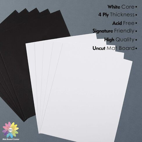 Mat Board Center 12x16 Uncut Mat Boards, White and Black,10 Pack | 4-Ply Thick Backing Matte Boards, Ideal for Prints, Frames, Photos, Crafts in Saudi Arabia