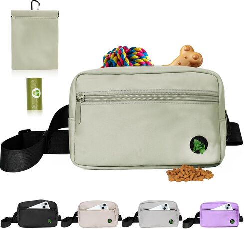 Puppy Dog Treat Pouches for Pet Training Treat Bag for Dog Training, Dog Walking Fanny Pack with Carabiner, Built-in Poop Bag Dispenser & Reuse Dog Poop Bag Holder, Puppy Pet Treat Waist Belt (Black) in Saudi Arabia