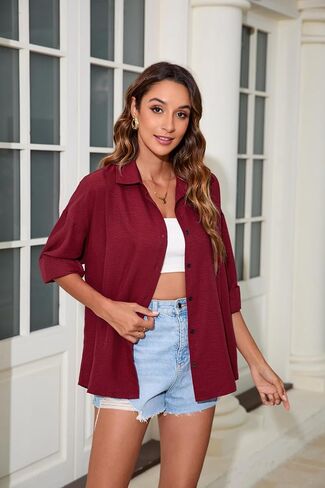 Womens Button Down Shirt Oversized Long Sleeve Gauze Tops Casual Boyfriend Button Up Shirts Dressy Blouse Summer in Saudi Arabia