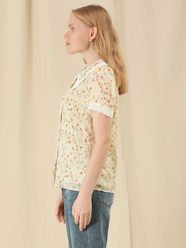 Allegra K Women's Peter Pan Collar Shirt Lace Trim Floral Embroidered 1940s Peasant Blouse in Saudi Arabia