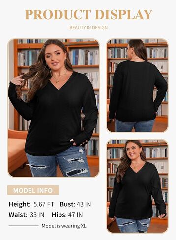 Eytino Plus Size Tops for Women Casual V Neck Long Sleeve Buttons Hollow Out Lace Embroidered Blouses Shirts(1X-5X) in Saudi Arabia