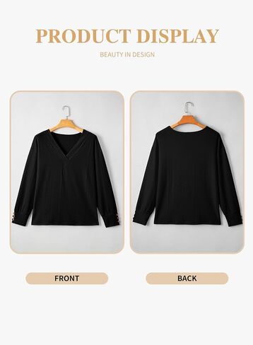 Eytino Plus Size Tops for Women Casual V Neck Long Sleeve Buttons Hollow Out Lace Embroidered Blouses Shirts(1X-5X) in Saudi Arabia