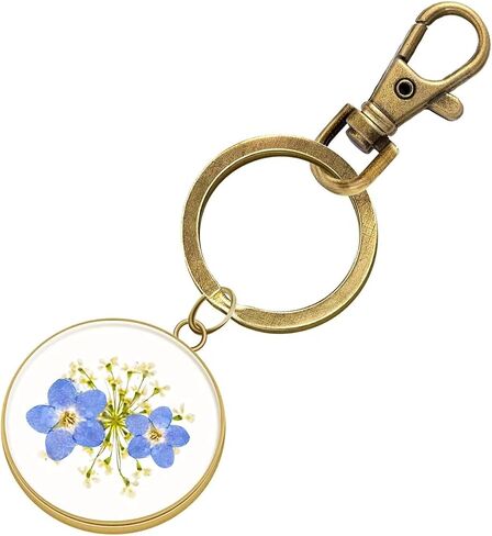 Pressed Flower Keychain, Keychains for Women,Handmade Forget-Me-Not and Queen Anne's Lace Wildflower Keychain,Personalized Cute Keychain,Charm Keychain Presents for Her-Alaska State Flower Keychain in Saudi Arabia