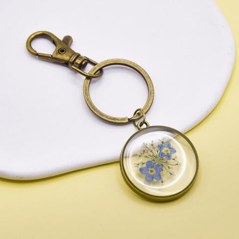 Pressed Flower Keychain, Keychains for Women,Handmade Forget-Me-Not and Queen Anne's Lace Wildflower Keychain,Personalized Cute Keychain,Charm Keychain Presents for Her-Alaska State Flower Keychain in Saudi Arabia