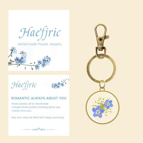 Pressed Flower Keychain, Keychains for Women,Handmade Forget-Me-Not and Queen Anne's Lace Wildflower Keychain,Personalized Cute Keychain,Charm Keychain Presents for Her-Alaska State Flower Keychain in Saudi Arabia