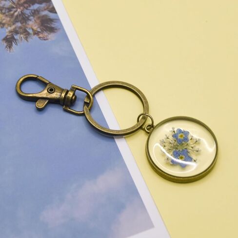Pressed Flower Keychain, Keychains for Women,Handmade Forget-Me-Not and Queen Anne's Lace Wildflower Keychain,Personalized Cute Keychain,Charm Keychain Presents for Her-Alaska State Flower Keychain in Saudi Arabia