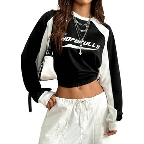 SHENHE Women's Y2k Vintage Crewneck Sweatshirt Graphic Color Block Sporty Raglan Sleeve Pullover in Kuwait
