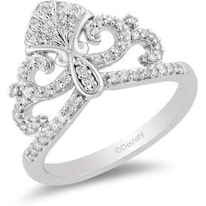 Jewelili Enchanted Disney Fine Jewelry Sterling Silver 1/4 Cttw Diamond Ariel Shell Ring in Saudi Arabia