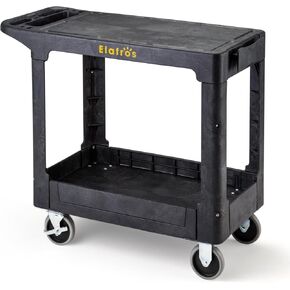 ELAFROS Heavy Duty Plastic Utility Cart, 37 x 18.8 in, Flat Top, Swivel Wheels, 550 lbs Capacity, Black in Saudi Arabia