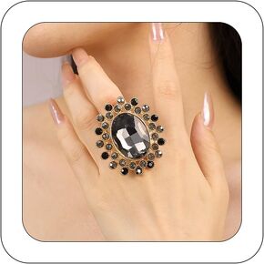 Boho Big Oval Crystal Ring for Women Gold Flower Statement Rhinestone Rings Vintage Square Open Finger Adjustable Crystal Floral Ring Jewelry for Bridal Wedding Party in Kuwait