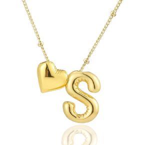 Heart Letter Necklace, 14k Gold Plated Initial Dainty Necklace for Women, Chunky Bubble Balloon Charm Pendant Name Personalized Jewelry Gift in Kuwait