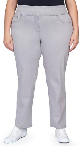 Ruby Rd. Womens Womens Plus-Size Mid-Rise Pull-on Straight Extra Stretch Denim Pant in Kuwait