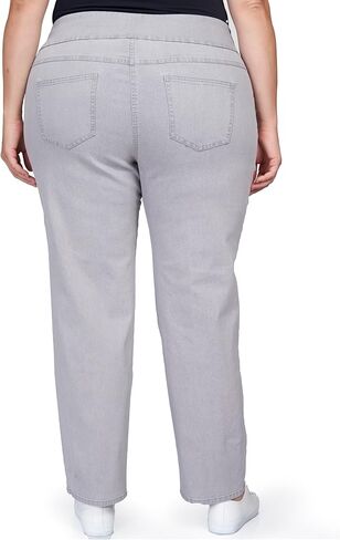 Ruby Rd. Womens Womens Plus-Size Mid-Rise Pull-on Straight Extra Stretch Denim Pant in Kuwait