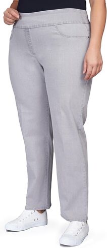 Ruby Rd. Womens Womens Plus-Size Mid-Rise Pull-on Straight Extra Stretch Denim Pant in Kuwait