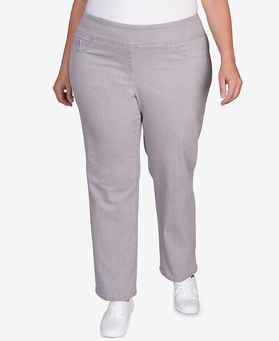 Ruby Rd. Womens Womens Plus-Size Mid-Rise Pull-on Straight Extra Stretch Denim Pant in Kuwait