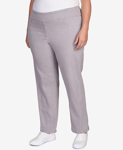 Ruby Rd. Womens Womens Plus-Size Mid-Rise Pull-on Straight Extra Stretch Denim Pant in Kuwait