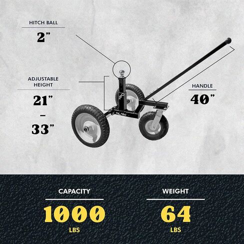 Tow Tuff Trailer Dolly W/ 12 "إطارات خالية من المسطحة وعجلة Caster Caster ، 800 رطل ، أسود-16.5" إلى 25.5 "ارتفاع قابل للتعديل ، بناء الفولاذ ، اللمسات النهائية للمسحوق ، يناسب 1 7/8" مقرن in Kuwait