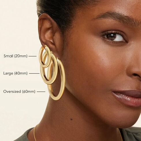 5 MM Wide Thick Chunky Gold Hoop Earrings for Women Trendy, Hypoallergenic Large Big Hoops with Sterling Silver Posts, Lightweight Hollow Tube Real Gold Hoop Jewelry 30/40/50/60/70 MM in Kuwait