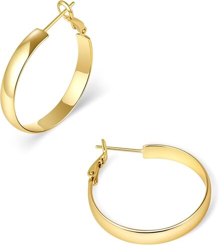5 MM Wide Thick Chunky Gold Hoop Earrings for Women Trendy, Hypoallergenic Large Big Hoops with Sterling Silver Posts, Lightweight Hollow Tube Real Gold Hoop Jewelry 30/40/50/60/70 MM in Kuwait